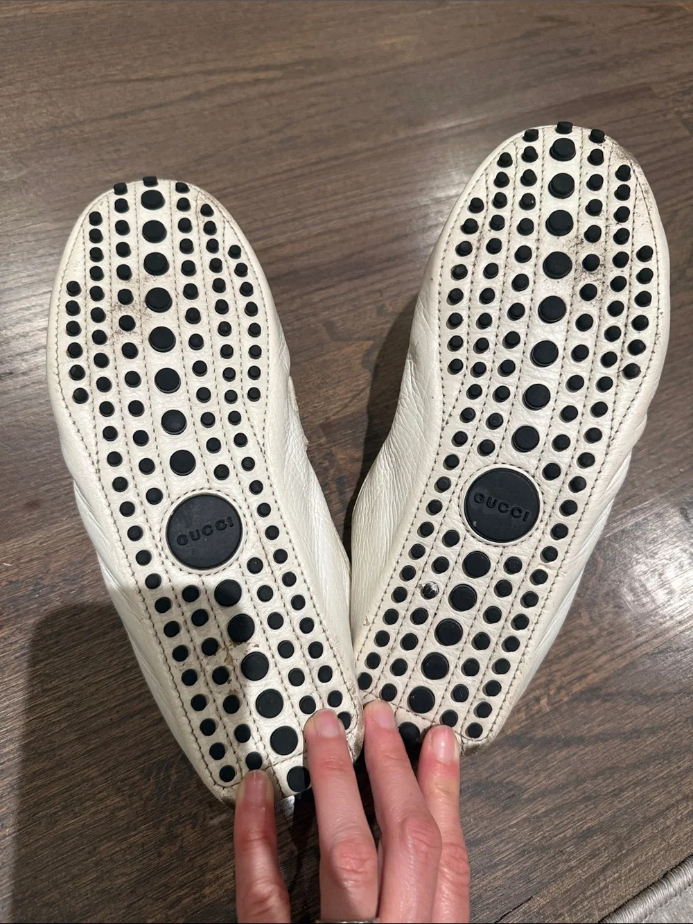 Gucci White Leather Loafers with Green-Red Web and Silver Horsebit Size 8